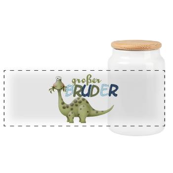 großer Bruder Dinosaurier - Panorama Keksdose mit Holzdeckel - Weiß - Vorne