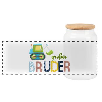 großer Bruder Traktor - Panorama Keksdose mit Holzdeckel - Weiß - Vorne