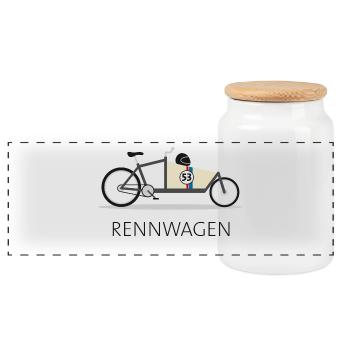 Cargo bike racing car - Panoramic Cookie Jar with Wooden Lid - white - Front