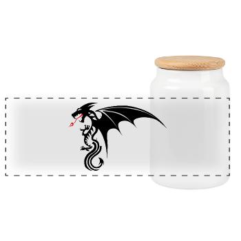 dragon tribal tattoo form 2204 uu w - Panoramic Cookie Jar with Wooden Lid - white - Front