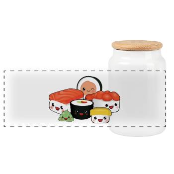 Happy Sushi Family - Panoramic Cookie Jar with Wooden Lid - white - Front