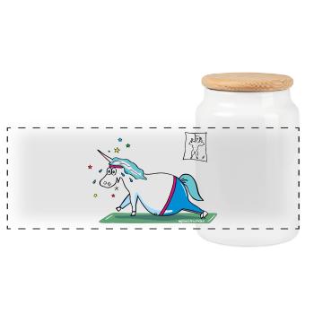"Fluffy" fat unicorn - mopsiges Einhorn - Panorama Keksdose mit Holzdeckel - Weiß - Vorne