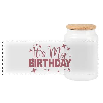 It's My Birthday Cool Birthday Party Gift & Outfit - Panoramic Cookie Jar with Wooden Lid - white - Front