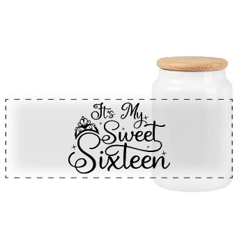 It's My Sweet Sixteen 16th Birthday 16 Years Old - Panoramic Cookie Jar with Wooden Lid - white - Front
