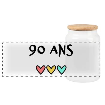 90 ANS. 90e ANNIVERSAIRE. ANNIVERSAIRE 90 ANS. 90 - Boîte à biscuits avec couvercle en bois - blanc - Devant