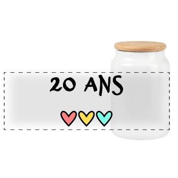 20 ANS. 20e ANNIVERSAIRE. ANNIVERSAIRE 20 ANS. 20 - Boîte à biscuits avec couvercle en bois - blanc - Devant