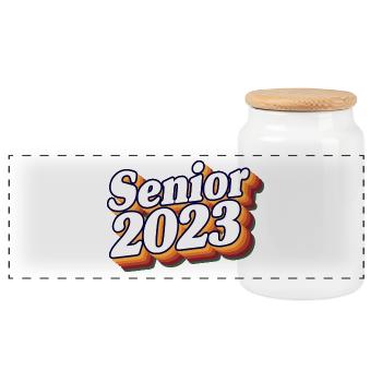 Senior Class Of 2023 Retro Graduation Party Gift - Panoramic Cookie Jar with Wooden Lid - white - Front