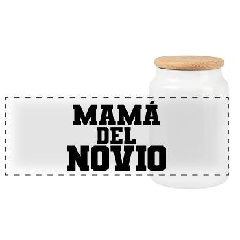 Mama del Novio Groom's Mother Wedding Gift - Panoramic Cookie Jar with Wooden Lid - white - Front