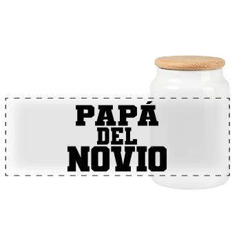 Papa del Novio Groom's Father Wedding Gift - Panoramic Cookie Jar with Wooden Lid - white - Front