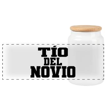 Tio del Novio Groom's Uncle Men Wedding Gift - Panoramic Cookie Jar with Wooden Lid - white - Front