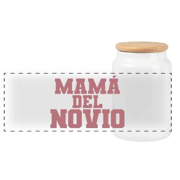Mama del Novio Groom's Mother Wedding Gift - Panoramic Cookie Jar with Wooden Lid - white - Front
