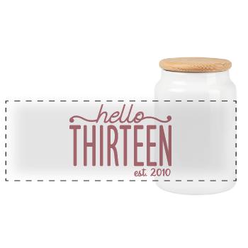 13th Birthday Girls 13 Hello Thirteen Est. 2010 - Panoramic Cookie Jar with Wooden Lid - white - Front