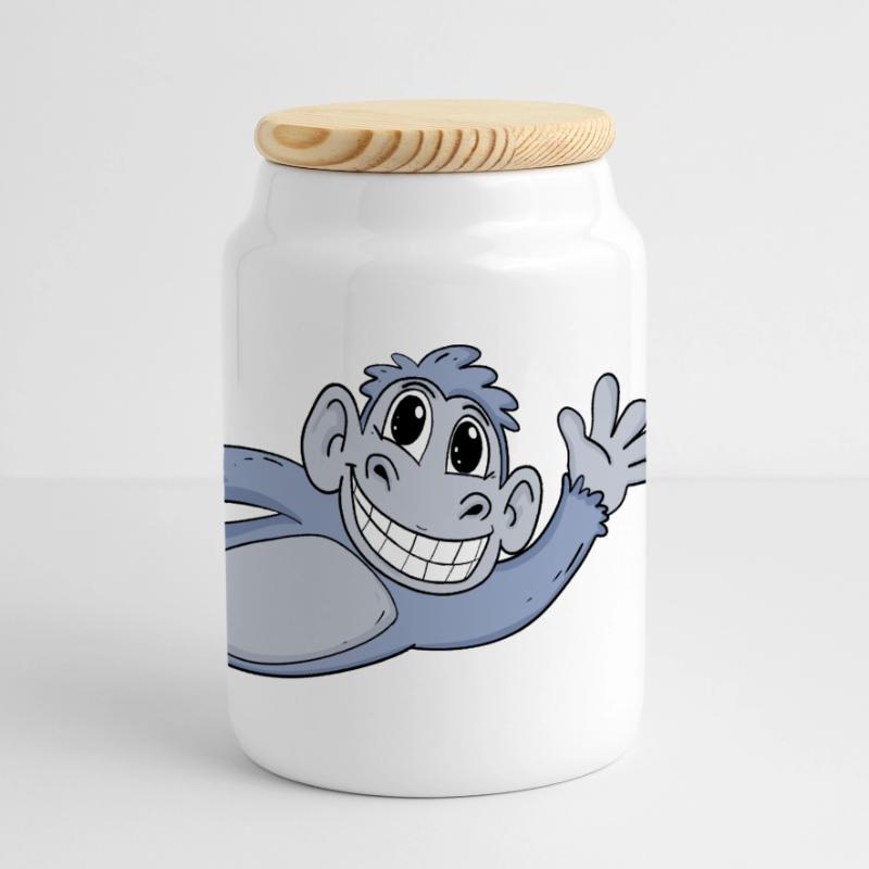 Monkey Greeting Greeting Panoramic Cookie Jar with Wooden Lid
