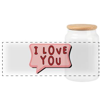 SAINT VALENTINE. bachelorette party. I LOVE YOU. I LOVE YOU. LOVE - Panoramic Cookie Jar with Wooden Lid - white - Front