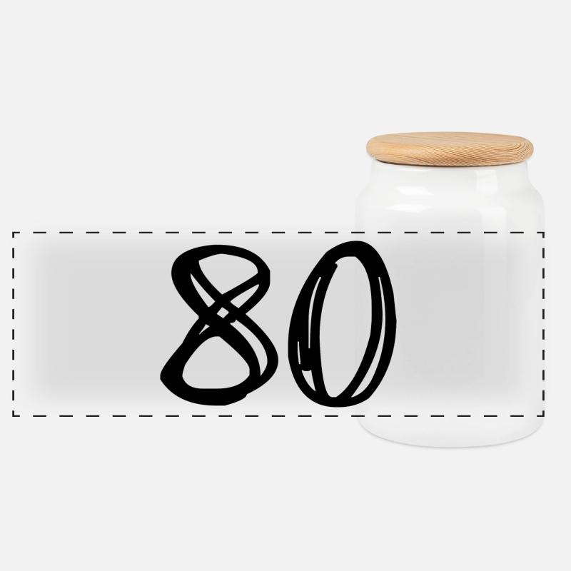80. 80 YEARS. 80TH ANNIVERSARY. BIRTHDAY 80 YEARS. - Panoramic Cookie Jar with Wooden Lid - white