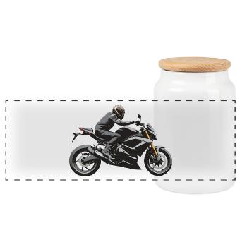 Biker Sticker - Motorbike Design - Panorama Keksdose mit Holzdeckel - Weiß - Vorne