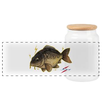 Aquatic cartoon electric fish - Panoramic Cookie Jar with Wooden Lid - white - Front