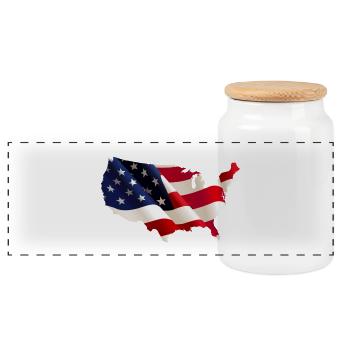 United States - Panoramic Cookie Jar with Wooden Lid - white - Front