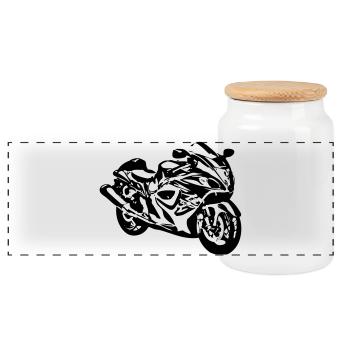 Motorrad , Hayabusa , Rennmaschine ,Kult (25) - Panorama Keksdose mit Holzdeckel - Weiß - Vorne