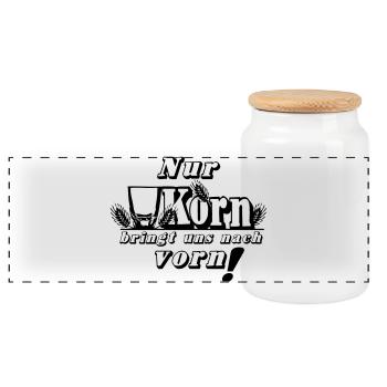 Korn , Party , Nur Korn bringt uns nach vorn(25) - Panorama Keksdose mit Holzdeckel - Weiß - Vorne
