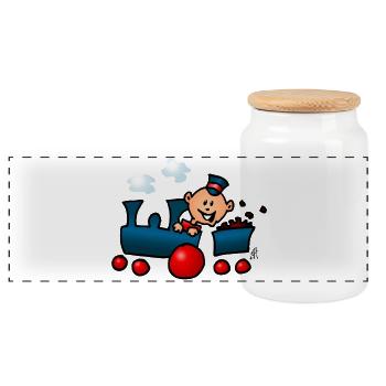 Train - Panoramic Cookie Jar with Wooden Lid - white - Front