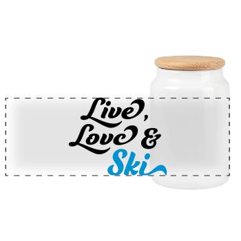 ski - Panoramic Cookie Jar with Wooden Lid - white - Front