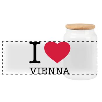 I LOVE VIENNA Wien Austria Österreich - Panorama Keksdose mit Holzdeckel - Weiß - Vorne