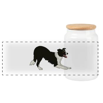 Border Collie - Boîte à biscuits avec couvercle en bois - blanc - Devant