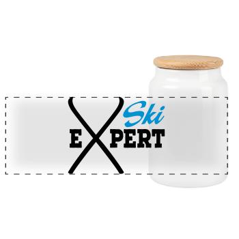 6254398 117220119 Ski - Panoramic Cookie Jar with Wooden Lid - white - Front