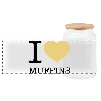 I LOVE MUFFINS - Panorama Keksdose mit Holzdeckel - Weiß - Vorne