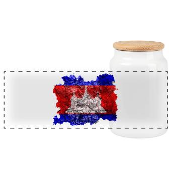 Cambodia vintage flag - Panoramic Cookie Jar with Wooden Lid - white - Front