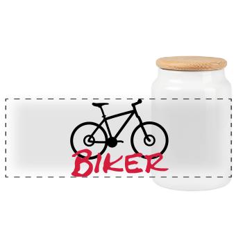 biker - Panoramic Cookie Jar with Wooden Lid - white - Front