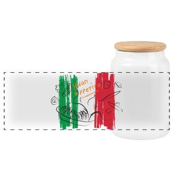 Buon Appetito Tricolore italienische Lebensmittel Teigwaren - Panorama Keksdose mit Holzdeckel - Weiß - Vorne