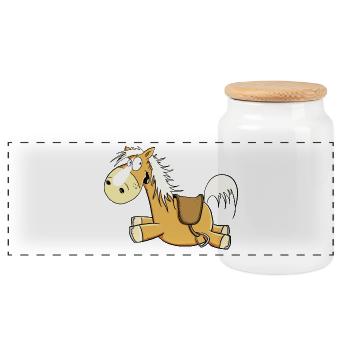 Happy Haflinger Fuchs Pferd I Reiter Geschenk - Panorama Keksdose mit Holzdeckel - Weiß - Vorne