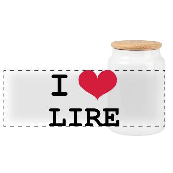 I Love Lire - Boîte à biscuits avec couvercle en bois - blanc - Devant