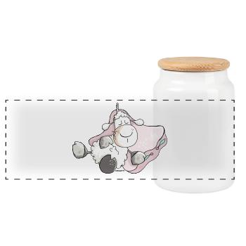 Dreamy Sheep - Lamb - Panoramic Cookie Jar with Wooden Lid - white - Front
