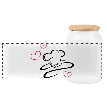 Cuisinier, logo, chapeau de chef avec trois coeurs - Boîte à biscuits avec couvercle en bois - blanc - Devant