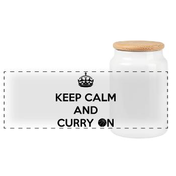 Keep Calm and Curry On - Panoramic Cookie Jar with Wooden Lid - white - Front