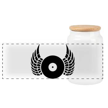 dj - Panoramic Cookie Jar with Wooden Lid - white - Front