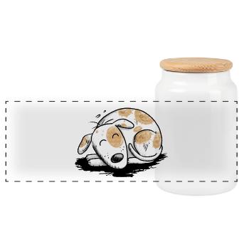 Drolly Jack Russell dog cartoon - Panoramic Cookie Jar with Wooden Lid - white - Front