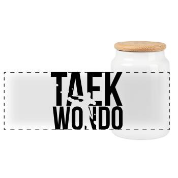 taekwondo - Boîte à biscuits avec couvercle en bois - blanc - Devant