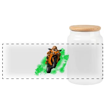 motorcycle - Panoramic Cookie Jar with Wooden Lid - white - Front