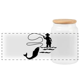 Fishermen Fly Fishing - Panoramic Cookie Jar with Wooden Lid - white - Front