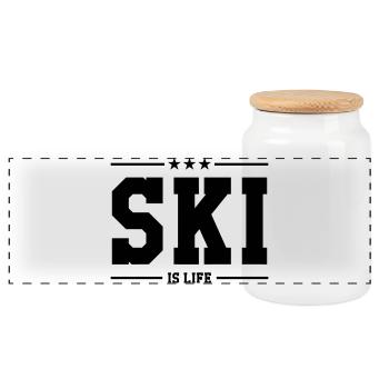 Ski is life - Panoramic Cookie Jar with Wooden Lid - white - Front