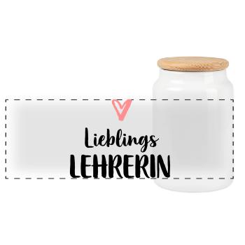 Lieblings Lehrerin Herz Geschenk Schule - Panorama Keksdose mit Holzdeckel - Weiß - Vorne