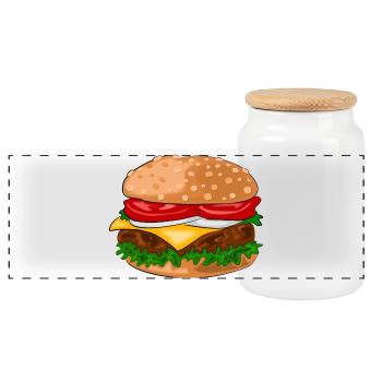 hamburger - Panoramic Cookie Jar with Wooden Lid - white - Front