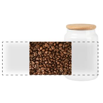 Coffee Bean Pattern - Panoramic Cookie Jar with Wooden Lid - white - Front
