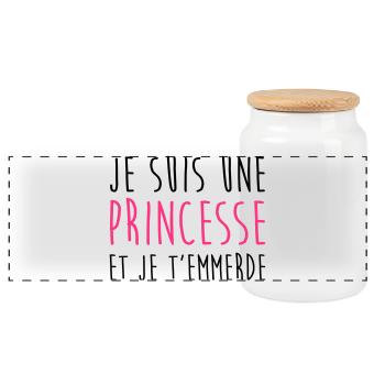 Je suis une Princesse et je t'emmerde Fille Femme - Boîte à biscuits avec couvercle en bois - blanc - Devant