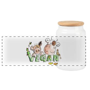 Vegan - Panoramic Cookie Jar with Wooden Lid - white - Front
