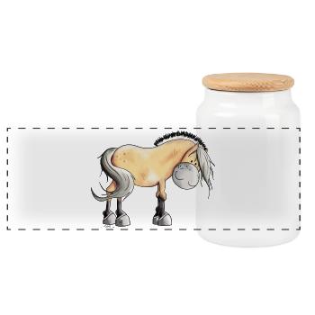 Happy Fjord Horse - Panoramic Cookie Jar with Wooden Lid - white - Front